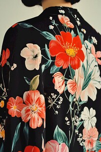 黑色花卉印花服饰背影