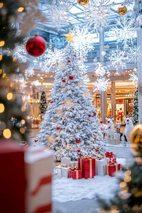 商场内梦幻的圣诞装饰场景