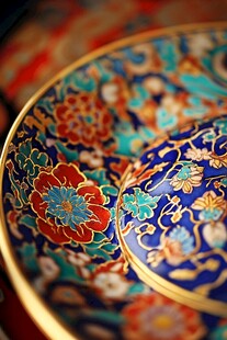 精美珐琅彩瓷盘特写