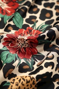 豹纹花卉图案时尚布料