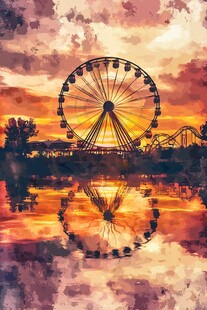 夕阳下的摩天轮梦幻景致