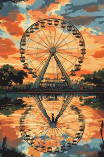 夕阳下的梦幻摩天轮
