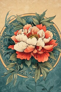 复古风牡丹花卉插画
