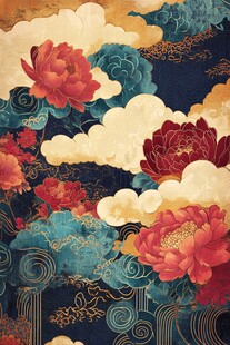 中式云纹牡丹绚丽图案