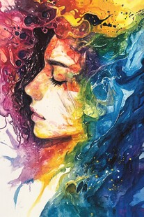 梦幻多彩的女性侧面肖像