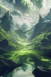 梦幻绿色山水间奇幻之景