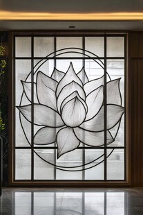 中式莲花玻璃隔断艺术美