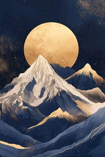 月夜下的巍峨雪山奇景