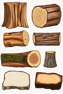 多样原木与树桩插画素材