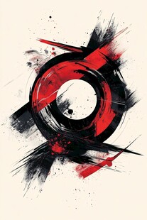 墨韵红圈抽象艺术图案