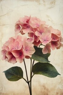 复古风粉色绣球花插画