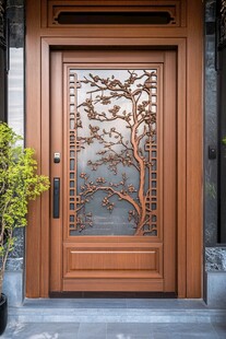 中式雕花入户门精致典雅