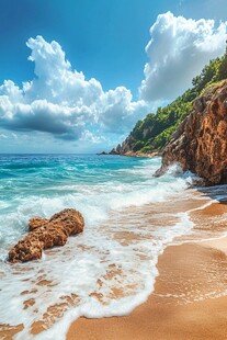 美丽海滨风光 海浪拍沙滩