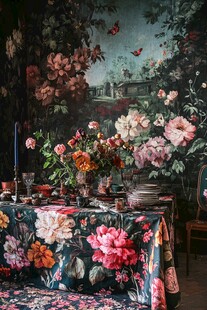 复古花卉装饰的精致餐桌