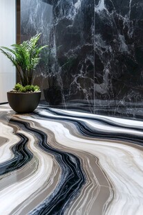 大理石地面与绿植装饰效果