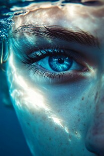 水下蓝眼特写的梦幻瞬间