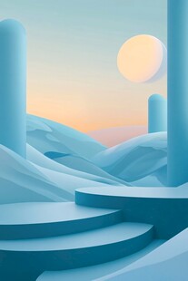 梦幻蓝调山水日落景观