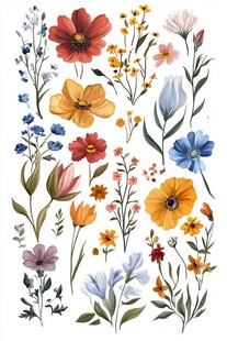 手绘多彩花卉插画集合