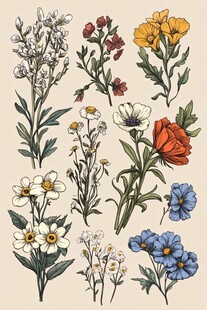 手绘多彩花卉插画集