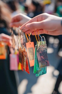 手拎多彩精美书签展示