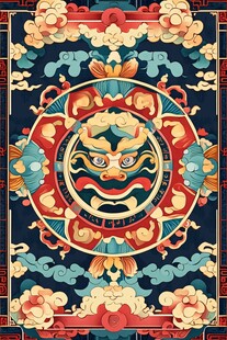 中式传统兽面纹精美图案