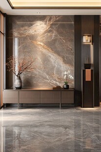现代轻奢风大理石墙面玄关