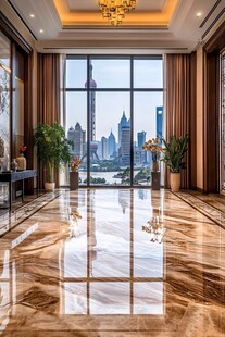 奢华客厅俯瞰城市天际线