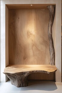 原生态实木壁龛座椅设计