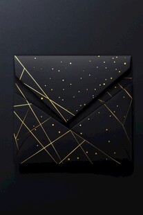 黑色烫金线条信封设计
