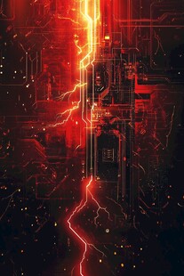 科技电路中的红色闪电