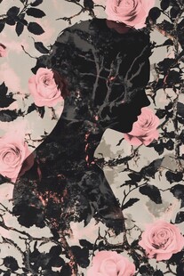 玫瑰环绕的神秘人物剪影