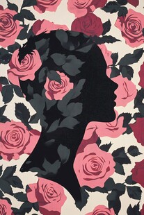 玫瑰丛中的女性剪影