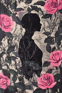 玫瑰丛中的女性剪影