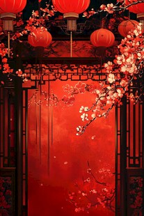 中式红韵 灯笼繁花映门景