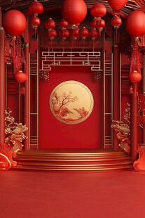 中式红金风喜庆活动场景