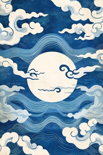 月夜云海中式古风图案