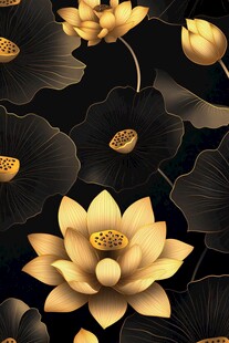 黑金莲花中式典雅图案