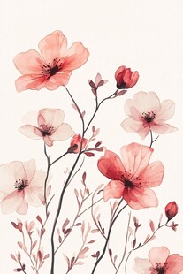 水彩粉色花卉插画