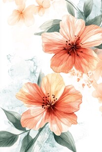 水彩风橙色花卉清新插画