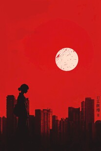 月下都市少女剪影