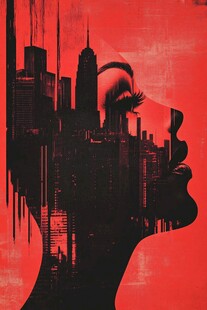 城市轮廓中的女性侧影