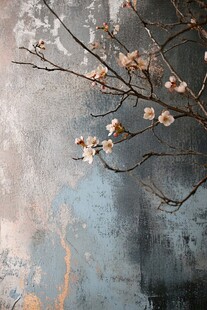 墙边绽放的粉嫩花枝