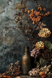 复古花瓶中的秋日干花组合