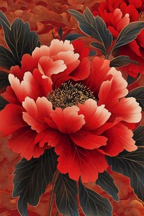 盛开的艳丽红牡丹