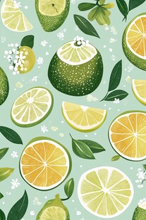 清新柑橘水果插画图案