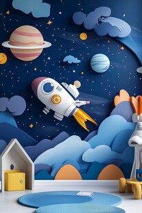 梦幻太空主题儿童房背景