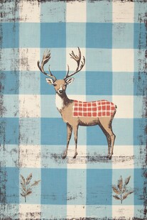 蓝格背景上的格子花纹小鹿