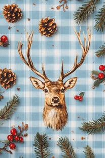 麋鹿圣诞风插画 松果松枝