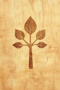 木质背景上的简约树叶图案