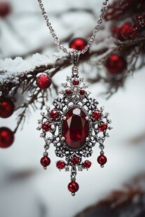 冬日红宝银项链优雅之美